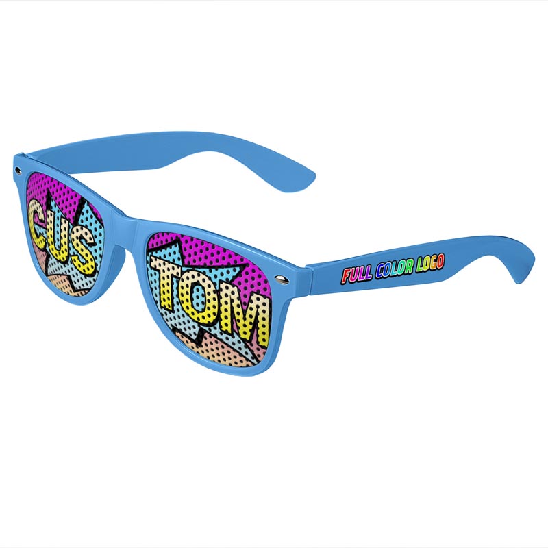 Logo Lenses Custom Printed Tinted Lenses Retro Sunglasses - Blue