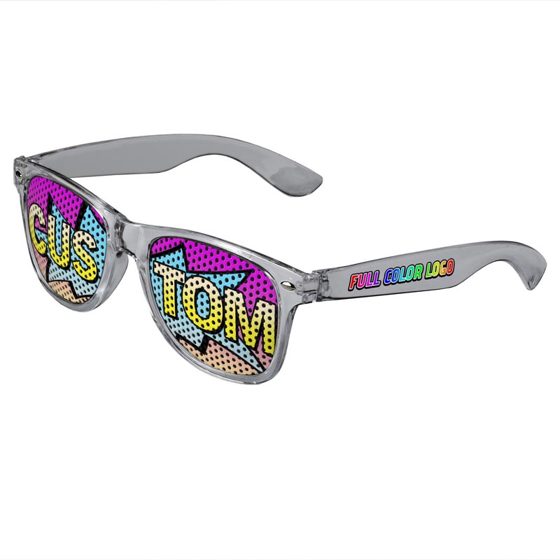 Logo Lenses Custom Printed Tinted Lenses Retro Sunglasses - Clear