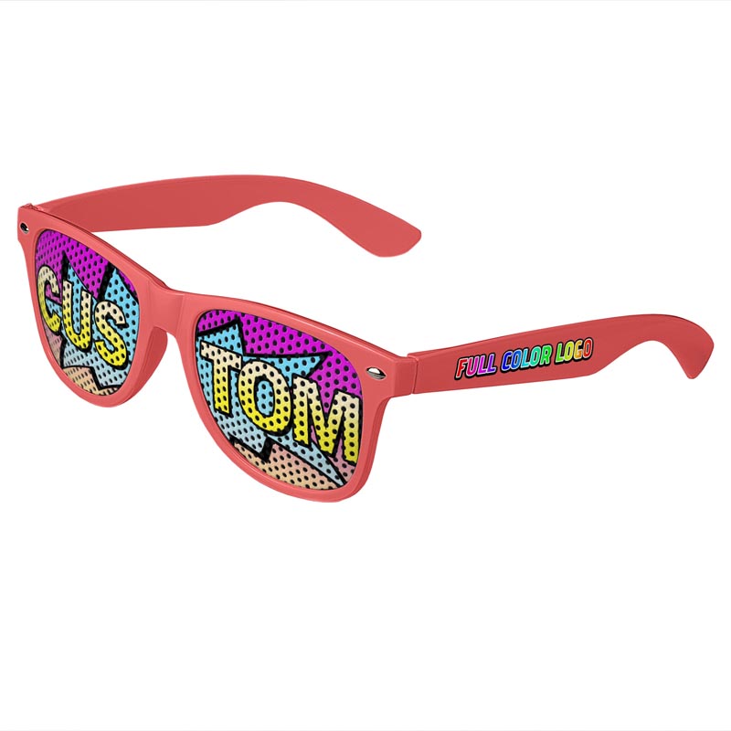 Logo Lenses Custom Printed Tinted Lenses Retro Sunglasses - Coral