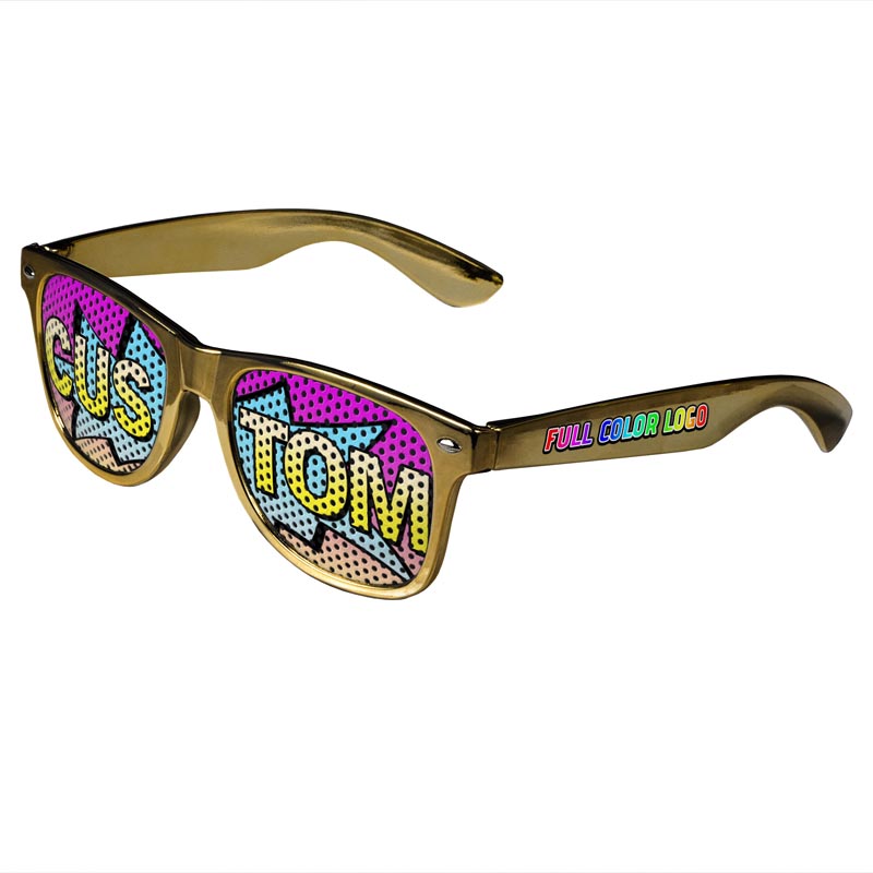 Logo Lenses Custom Printed Tinted Lenses Retro Sunglasses - Gold