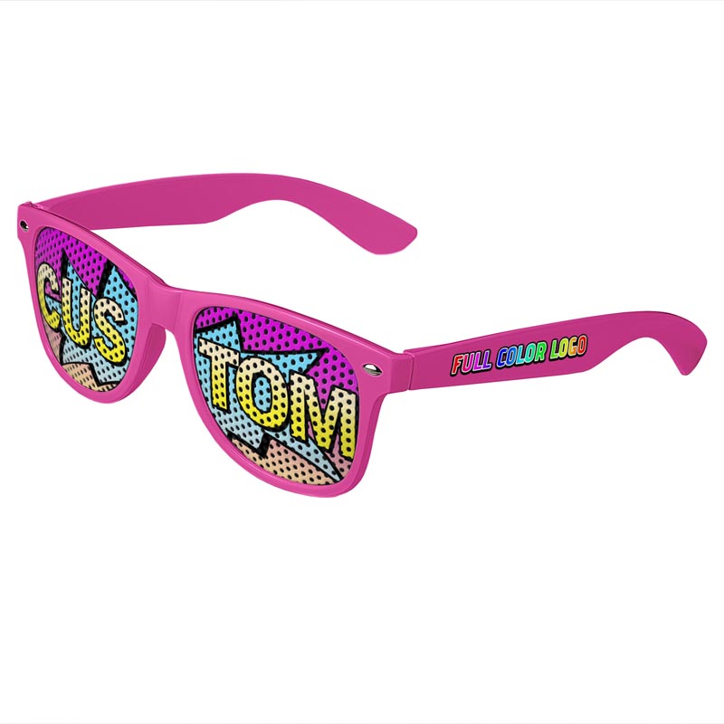 Logo Lenses Custom Printed Tinted Lenses Retro Sunglasses - Pink