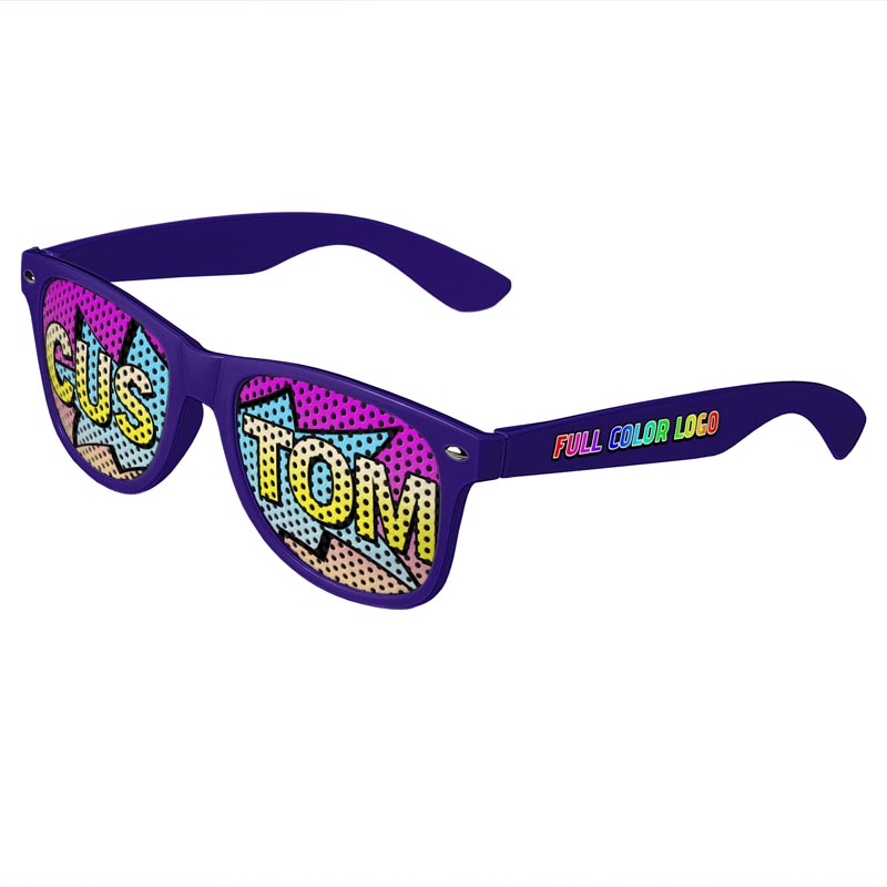 Logo Lenses Custom Printed Tinted Lenses Retro Sunglasses - Purple