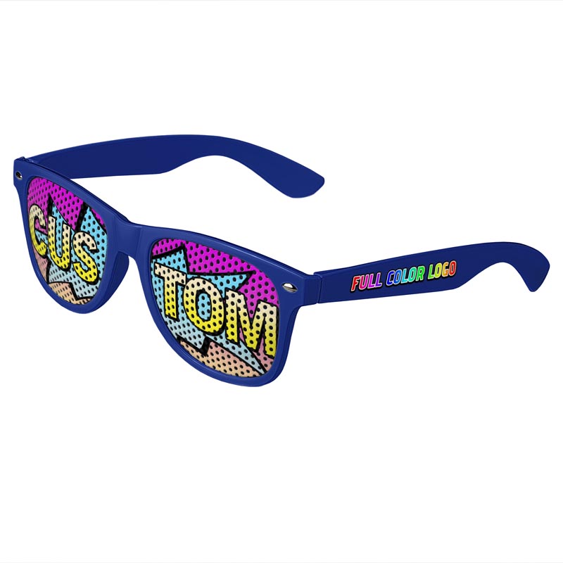 Logo Lenses Custom Printed Tinted Lenses Retro Sunglasses - Royal-Blue