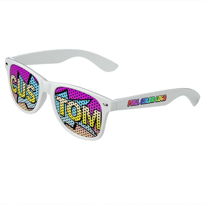 Logo Lenses Custom Printed Tinted Lenses Retro Sunglasses - White