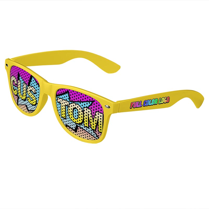 Logo Lenses Custom Printed Tinted Lenses Retro Sunglasses - Yellow