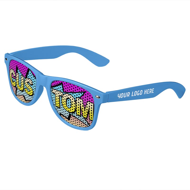 Logo Lenses Custom Printed Tinted Lenses Retro Sunglasses - Blue