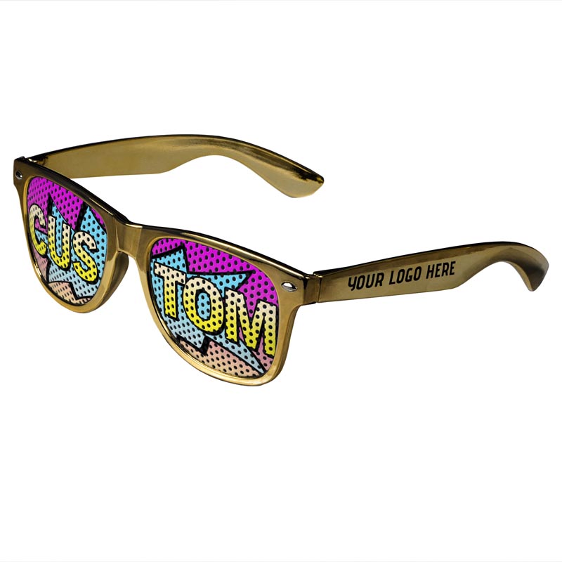Logo Lenses Custom Printed Tinted Lenses Retro Sunglasses - Gold