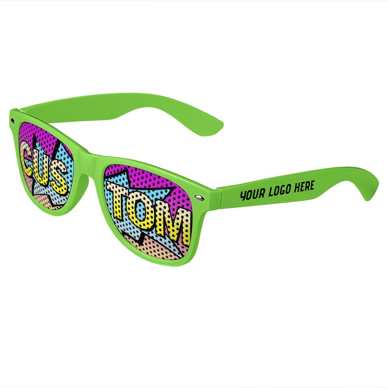 Logo Lenses Custom Printed Tinted Lenses Retro Sunglasses - Green