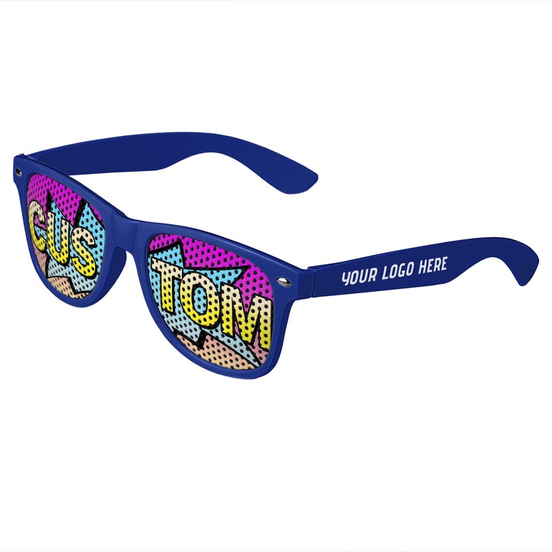 Logo Lenses Custom Printed Tinted Lenses Retro Sunglasses - Royal-Blue