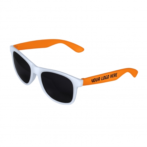 White Front - Orange Retro 2 Tone Sunglasses with 1 Color Side Arm Printing Customization