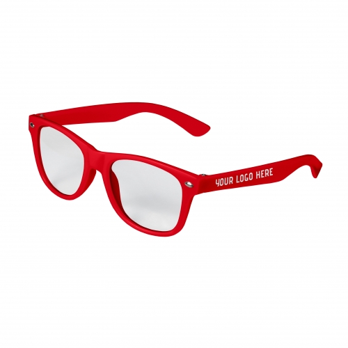 Red Retro Kids Clear Lenses with 1 Color Side Arm Printing Customization