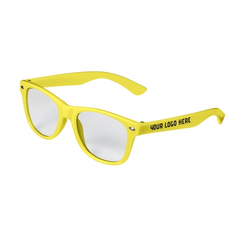 Yellow Retro Kids Clear Lenses with 1 Color Side Arm Printing Customization