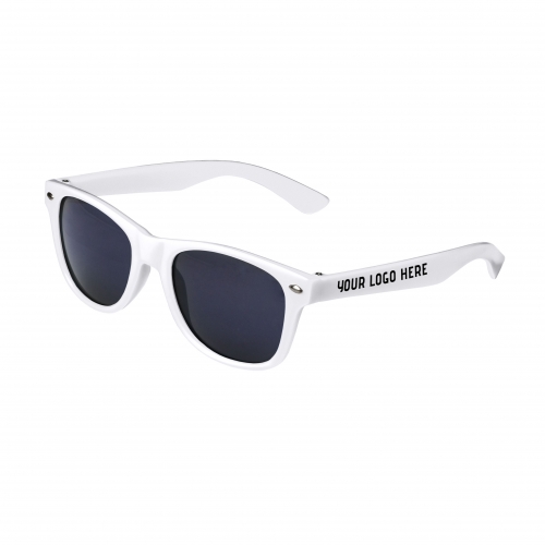 White Retro Kids Sunglasses with 1 Color Side Arm Printing Customization
