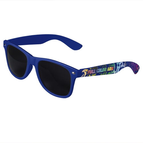 Royal Blue Retro Sunglasses with Full-Arm Full-Color Side Arm Printing Customization
